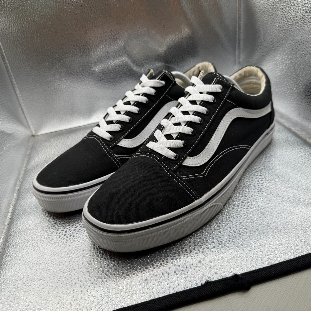 Size 11.5 Vans Old Skool Black True White Mens Lace Up Skate Sneakers 721565 - Picture 5 of 11